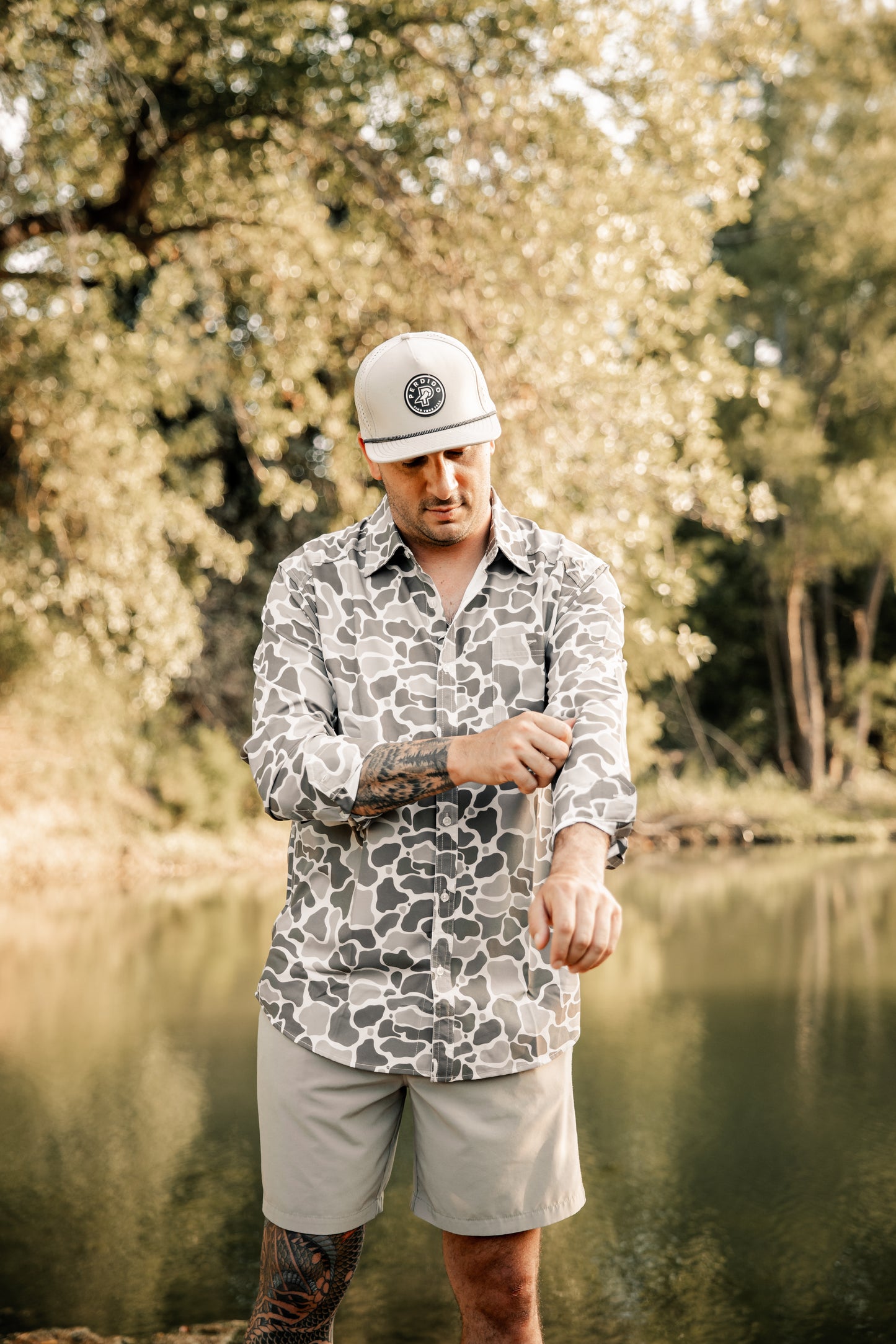 Long Sleeve Dove Camo Performance Button Up